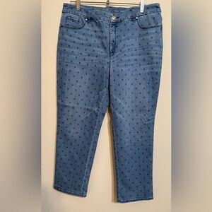 Chico's Jeans Womens 3R Blue Polka Dot Girlfriend Slim Leg Crop So Slimming
